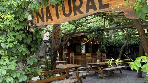 Adrasan river stream with wooden restaurants and eco boutique hotels